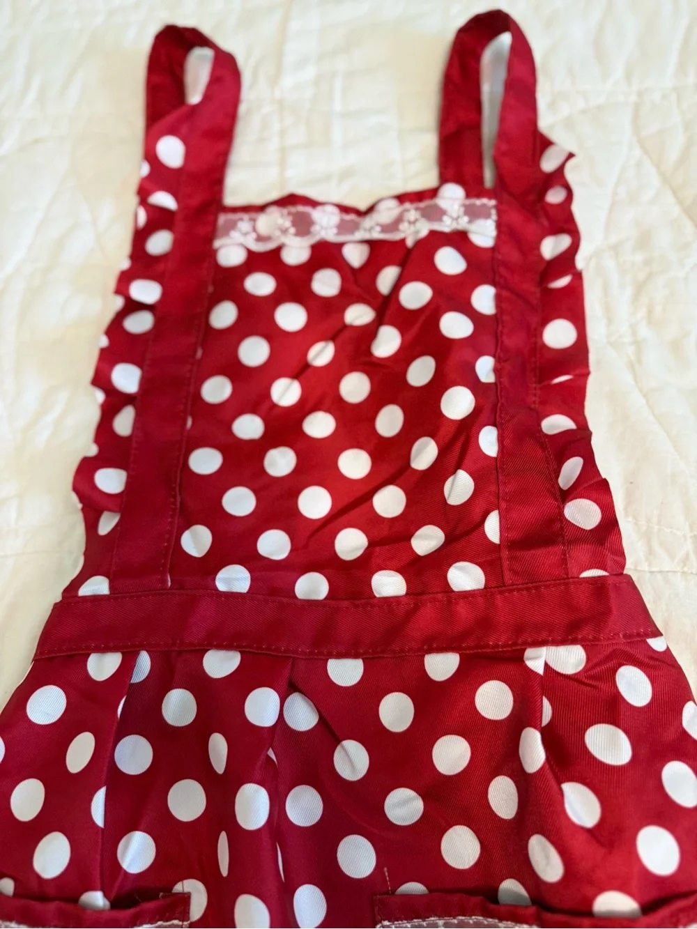 Red & White Polka Dot Apron with Front Pockets